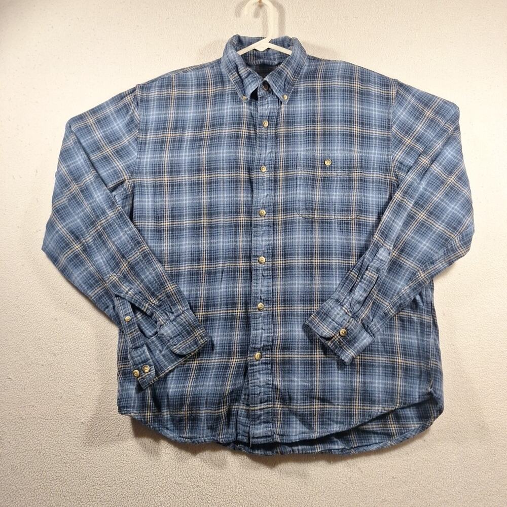 Bass Large Flannel Mens Plaid Blue Button Up